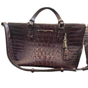 Brahmin Crocodile Embossed Leather Handbag With Tassel Accent & Gold Hardware